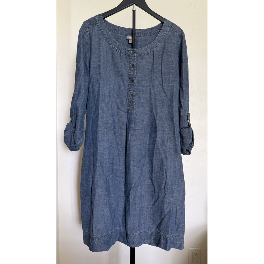 J Jill Denim Chambray Sheath Dress L Tencel Linen Blend Lagenlook Minimalist